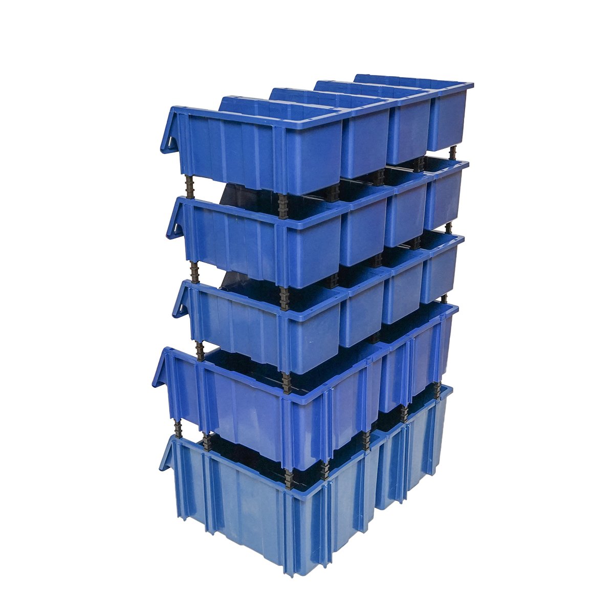 Stand cu 16 cutii pentru depozitare / organizare, cutie din plastic albastra, 680x510x1100mm